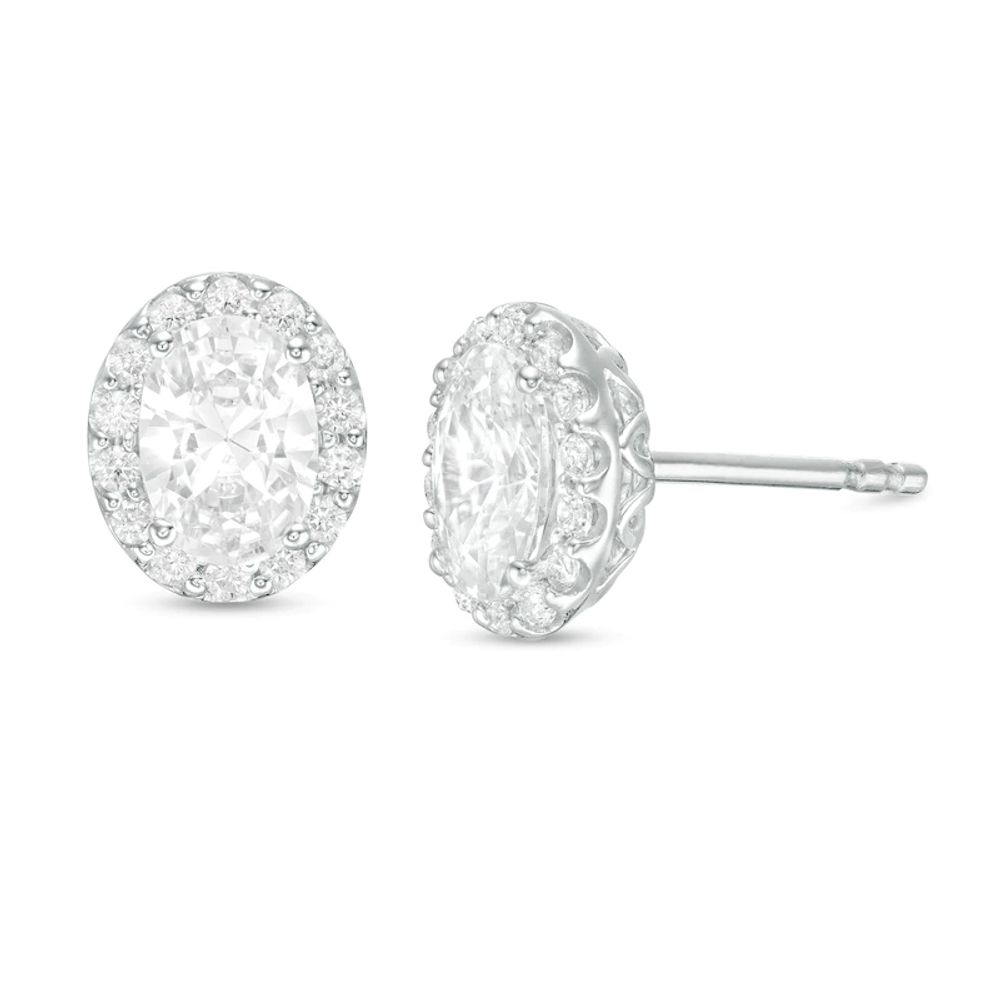 CT. T.W. Certified Oval Diamond Frame Stud Earrings in 14K White Gold (I/SI2)|Peoples Jewellers