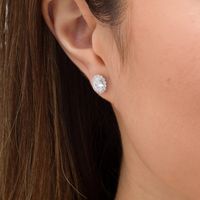 CT. T.W. Certified Oval Diamond Frame Stud Earrings in 14K White Gold (I/SI2)|Peoples Jewellers