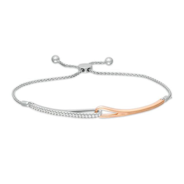 Love + Be Loved 0.23 CT. T.W. Diamond Loop Bolo Bracelet in Sterling Silver and 10K Rose Gold - 9.5"|Peoples Jewellers
