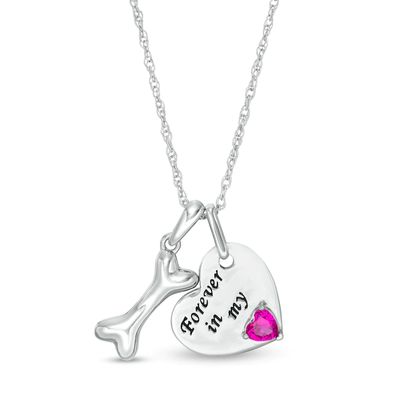 4.0mm Simulated Birthstone "Forever in my" Heart and Dog Bone Charm Pendant in Sterling Silver (1 Stone)|Peoples Jewellers