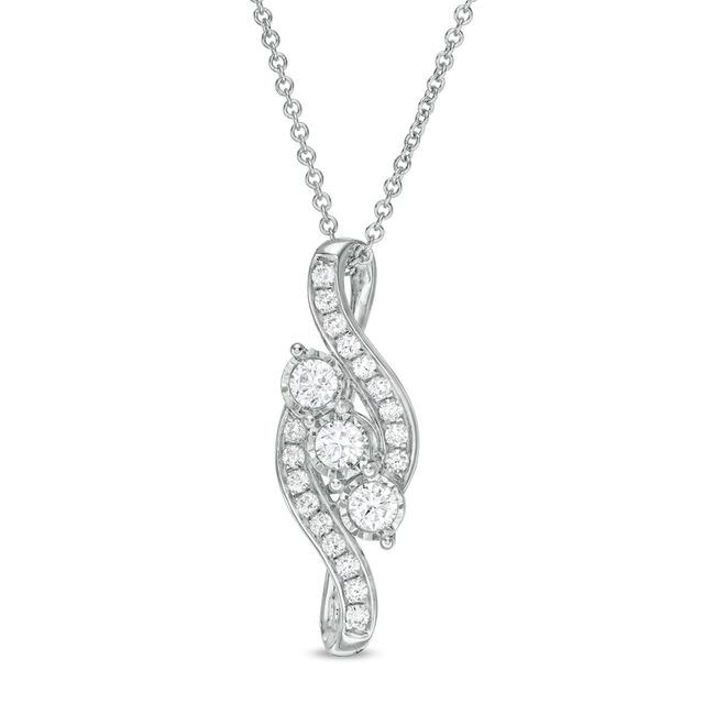 0.50 CT. T.W. Diamond Past Present Future® Bypass Swirl Pendant in 10K White Gold|Peoples Jewellers