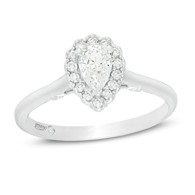 Emmy London 0.60 CT. T.W. Certified Pear-Shaped Diamond Frame Vintage-Style Engagement Ring in 18K White Gold (F/VS2)|Peoples Jewellers
