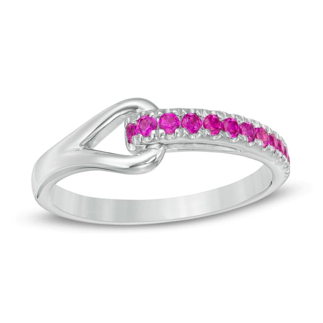 Love + Be Loved Lab-Created Ruby Heart Loop Ring in Sterling Silver|Peoples Jewellers