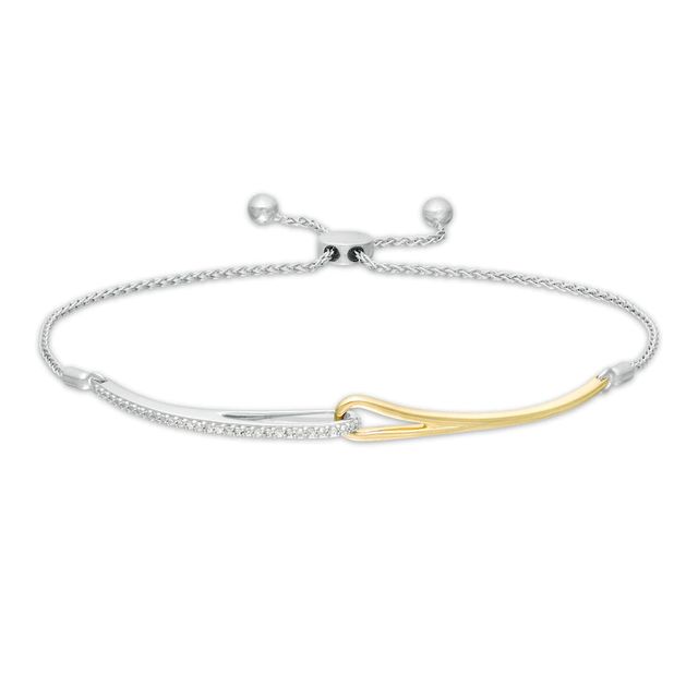 Love + Be Loved 0.10 CT. T.W. Diamond Loop Bolo Bracelet in Sterling Silver and 10K Gold - 9.0"|Peoples Jewellers