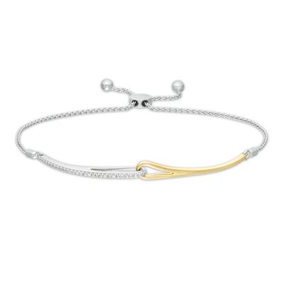 Love + Be Loved 0.10 CT. T.W. Diamond Loop Bolo Bracelet in Sterling Silver and 10K Gold - 9.0"|Peoples Jewellers