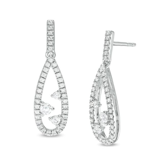 0.37 CT. T.W. Diamond Past Present Future®Teardrop-Shaped Earrings in 10K White Gold|Peoples Jewellers