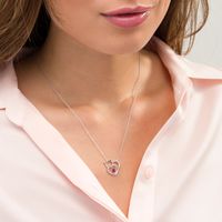 Simulated Birthstone and Diamond Accent Engravable Cat Heart Necklace in Sterling Silver (1 Stone and Line)|Peoples Jewellers