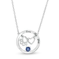 Simulated Birthstone Interlocking Paw Print and Heart Circle Necklace in Sterling Silver (1 Stone and Line)|Peoples Jewellers