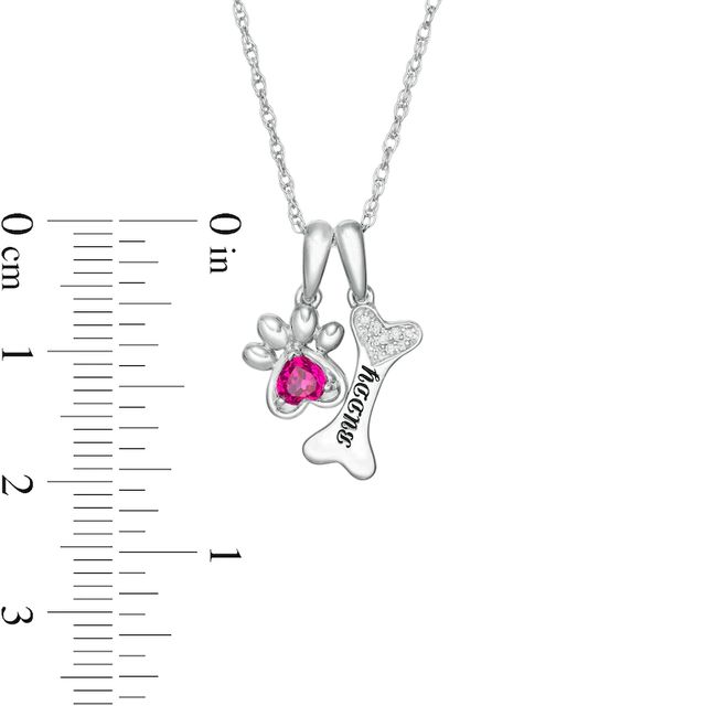 Simulated Birthstone and Diamond Accent Paw Print and Dog Bone Charm Pendant in Sterling Silver (1 Stone and Line)|Peoples Jewellers