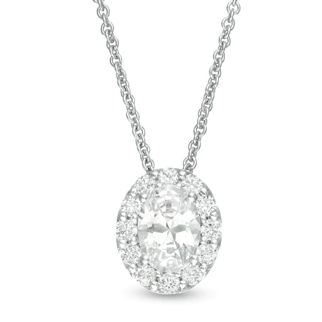 CT. T.W. Certified Oval Diamond Frame Pendant in 14K White Gold (I/SI2)|Peoples Jewellers