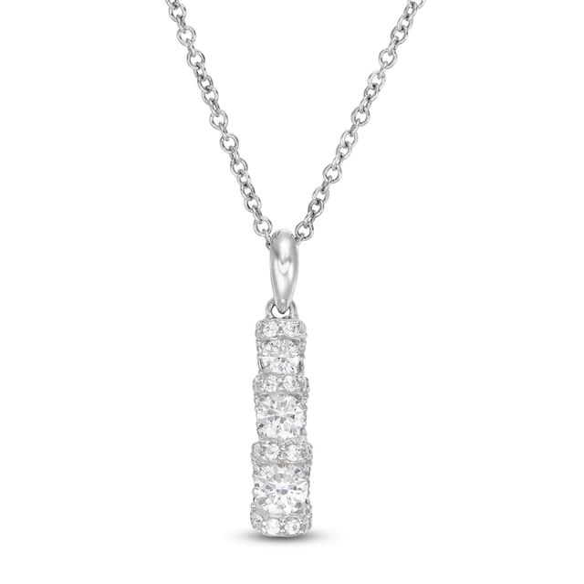0.45 CT. T.W. Diamond Past Present Future®Graduated Linear Pendant in 10K White Gold|Peoples Jewellers