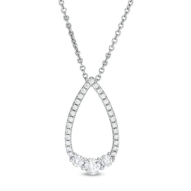 0.37 CT. .TW. Diamond Past Present Future® Teardrop-Shaped Outline Pendant in 10K White Gold