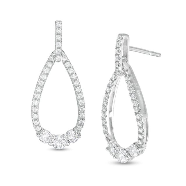 0.45 CT. T.W. Diamond Past Present Future® Teardrop Outline Drop Earrings in 10K White Gold|Peoples Jewellers