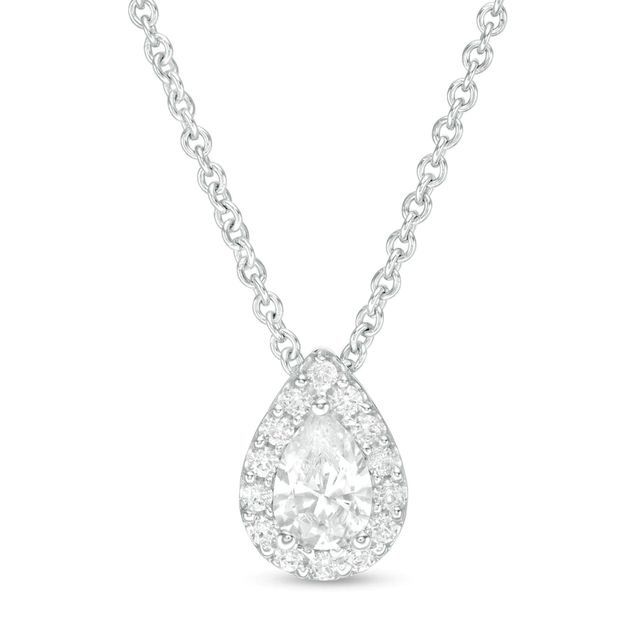 CT. T.W. Certified Pear-Shaped Diamond Frame Pendant in 14K White Gold (I/SI2