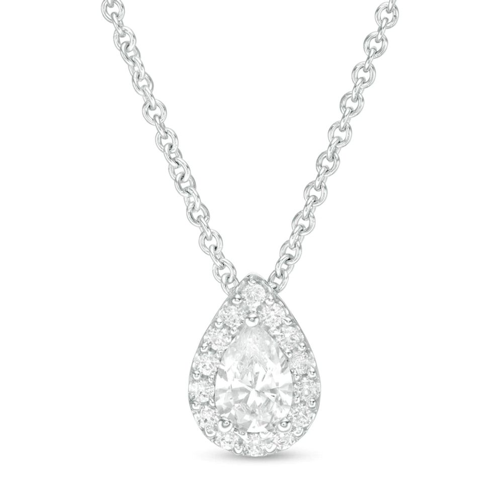 CT. T.W. Certified Pear-Shaped Diamond Frame Pendant in 14K White Gold (I/SI2)|Peoples Jewellers