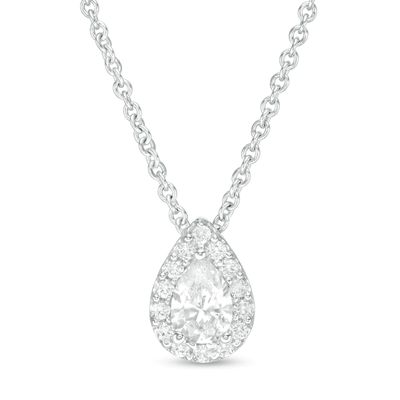 CT. T.W. Certified Pear-Shaped Diamond Frame Pendant in 14K White Gold (I/SI2)|Peoples Jewellers
