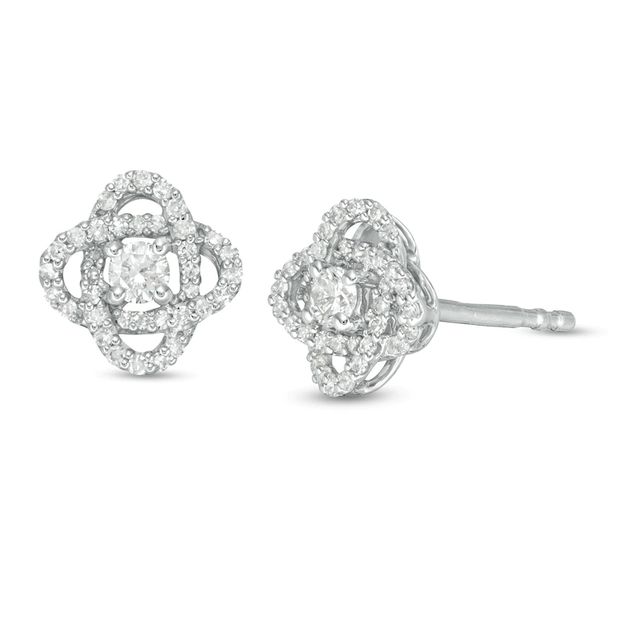 Centre of Me 0.20 CT. T.W. Diamond Orbit Stud Earrings in 10K White Gold|Peoples Jewellers