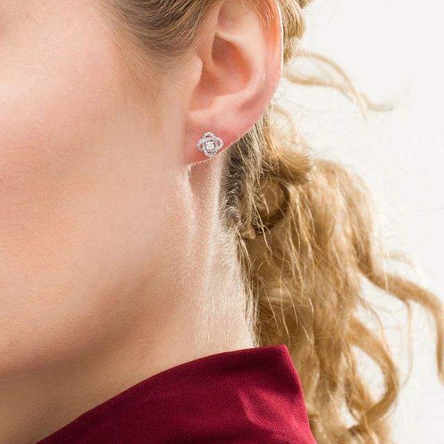 Centre of Me 0.20 CT. T.W. Diamond Orbit Stud Earrings in 10K White Gold|Peoples Jewellers