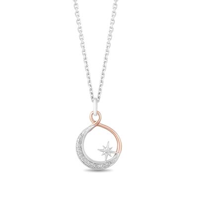 Hallmark Diamonds Inspiration 0.04 CT. T.W. Diamond Crescent Moon and Star Pendant in Sterling Silver and 10K Rose Gold|Peoples Jewellers