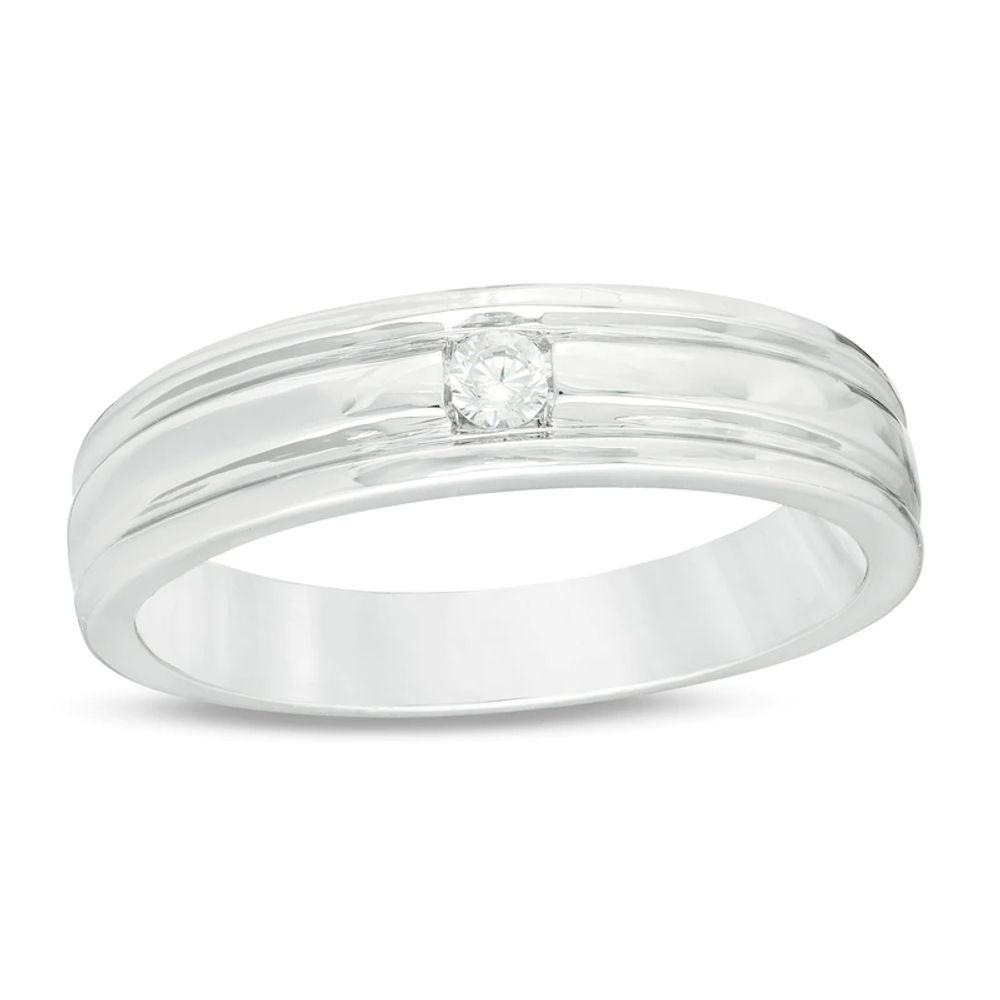 Men's 0.04 CT. Diamond Solitaire Groove Wedding Band in Sterling Silver|Peoples Jewellers