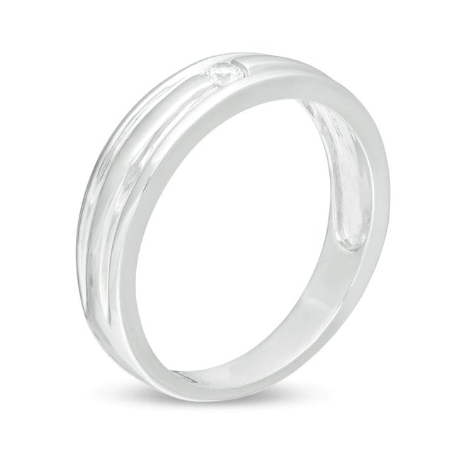 Men's 0.04 CT. Diamond Solitaire Groove Wedding Band in Sterling Silver|Peoples Jewellers