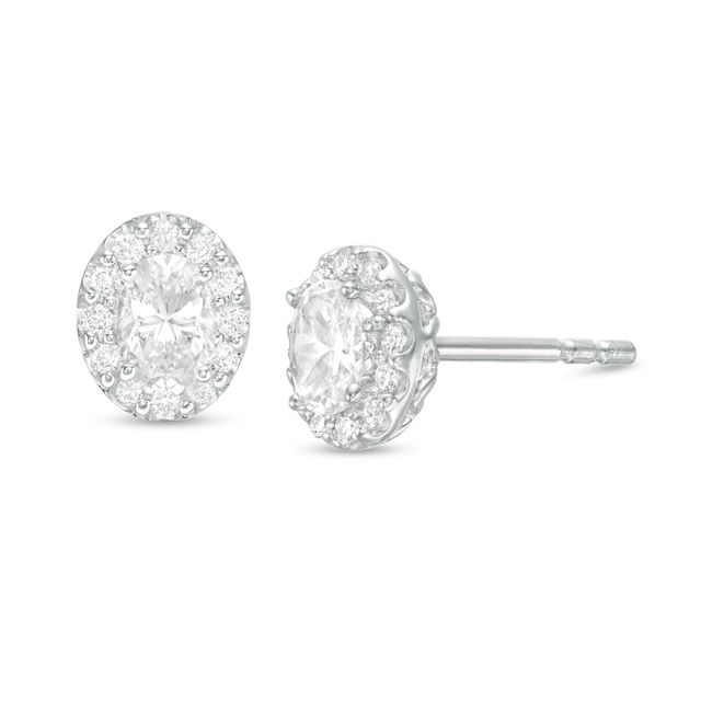 0.45 CT. T.W. Oval Diamond Frame Stud Earrings in 14K White Gold (I/SI2)|Peoples Jewellers