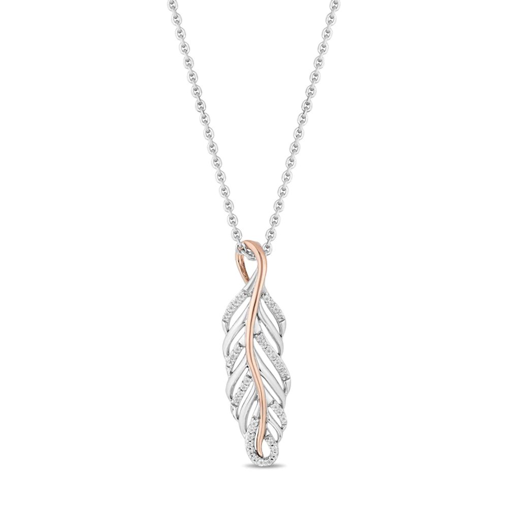 Hallmark Diamonds Inspiration 0.10 CT. T.W. Diamond Feather Pendant in Sterling Silver and 10K Rose Gold|Peoples Jewellers