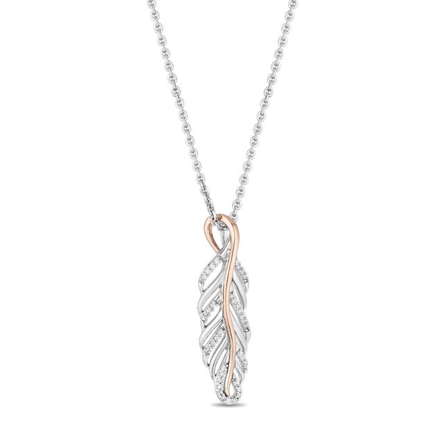 Hallmark Diamonds Inspiration 0.10 CT. T.W. Diamond Feather Pendant in Sterling Silver and 10K Rose Gold|Peoples Jewellers