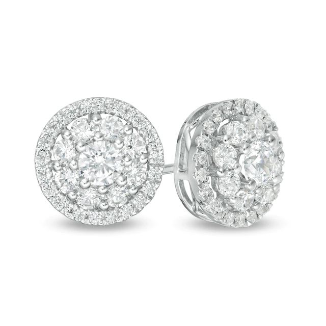 0.95 CT. T.W. Certified Lab-Created Diamond Double Frame Stud Earrings in 14K White Gold (F/SI2)|Peoples Jewellers