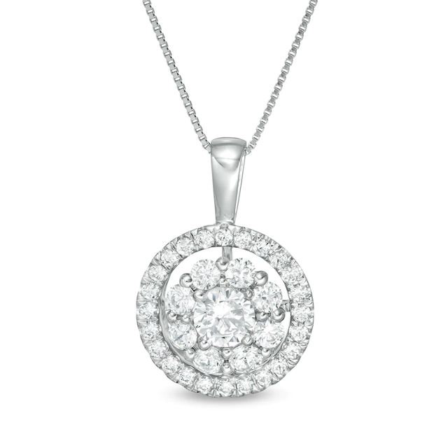 0.95 CT. T.W. Certified Lab-Created Diamond Double Frame Pendant in 14K White Gold (F/SI2)|Peoples Jewellers