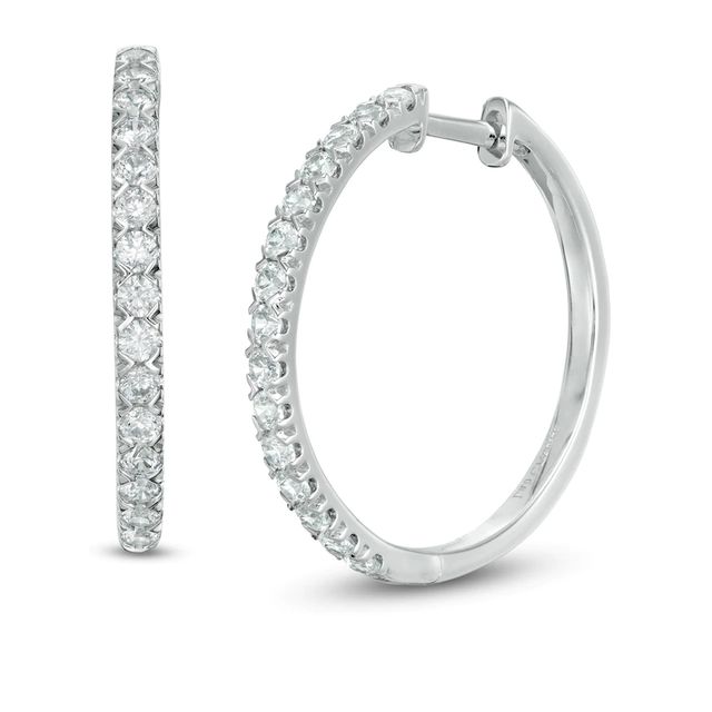 0.95 CT. T.W. Certified Lab-Created Diamond Hoop Earrings in 14K White Gold (F/SI2)|Peoples Jewellers