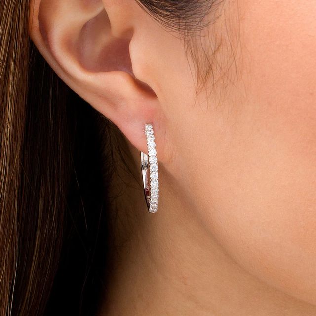 0.95 CT. T.W. Certified Lab-Created Diamond Hoop Earrings in 14K White Gold (F/SI2)|Peoples Jewellers