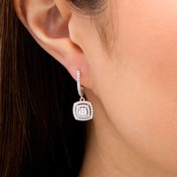 0.95 CT. T.W. Certified Lab-Created Diamond Double Cushion Frame Drop Earrings in 14K White Gold (F/SI2)|Peoples Jewellers