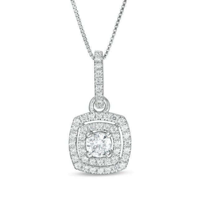 0.45 CT. T.W. Certified Lab-Created Diamond Double Cushion Frame Pendant in 14K White Gold (F/SI2)