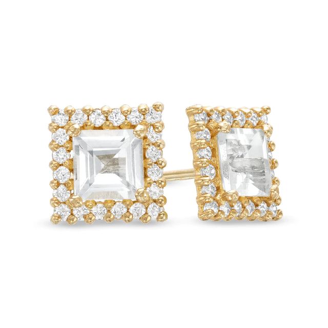 4.0mm Princess-Cut Cubic Zirconia Frame Stud Earrings in 14K Gold