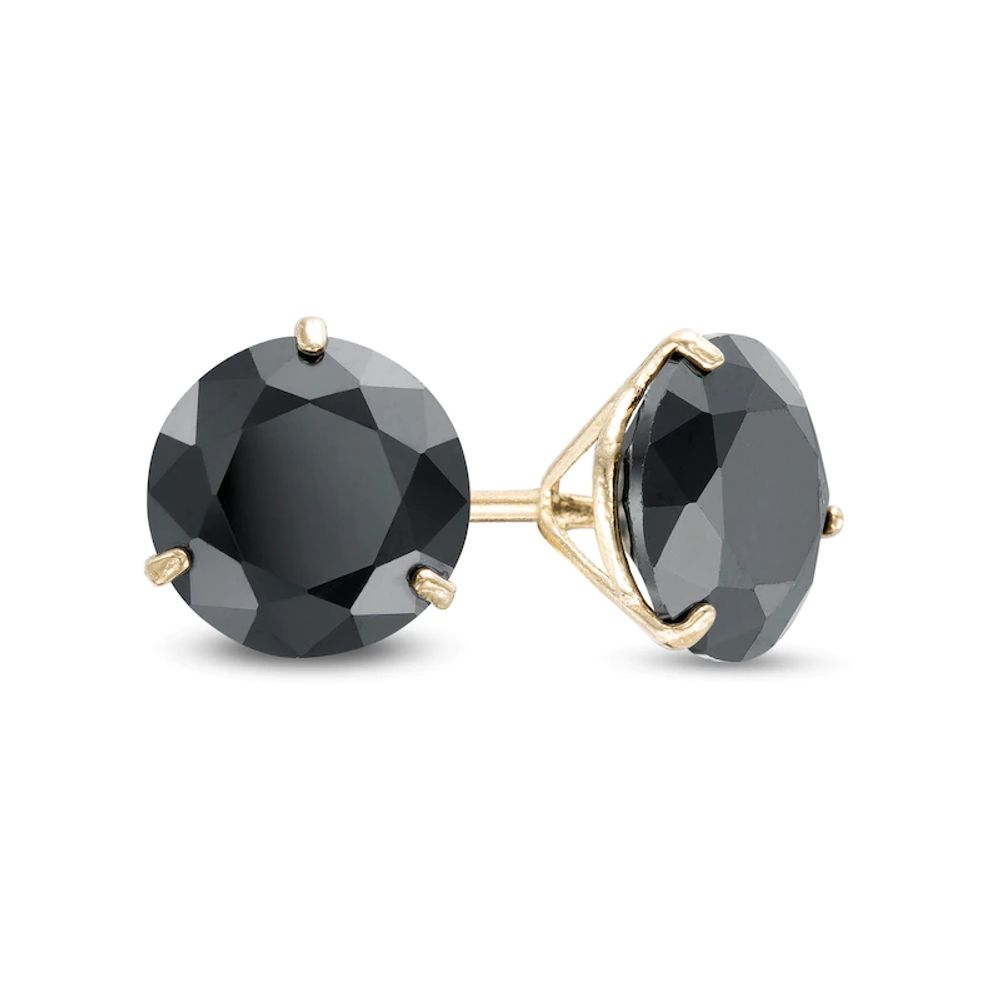 7.0mm Black Cubic Zirconia Solitaire Stud Earrings in 14K Gold|Peoples Jewellers