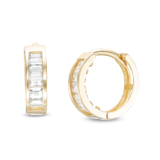 Baguette Cubic Zirconia Huggie Hoop Earrings in 14K Gold|Peoples Jewellers