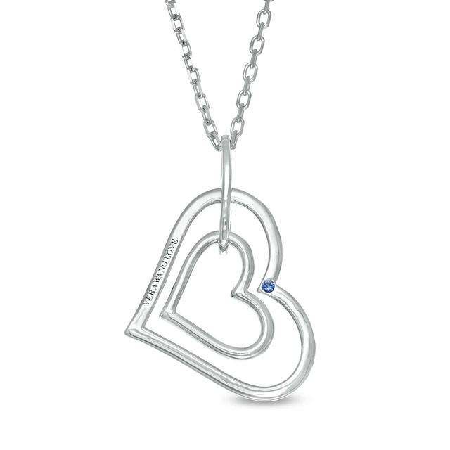 Vera Wang Love Collection 0.115 CT. T.W. Diamond Tilted Double Heart Outline Pendant in Sterling Silver - 19"