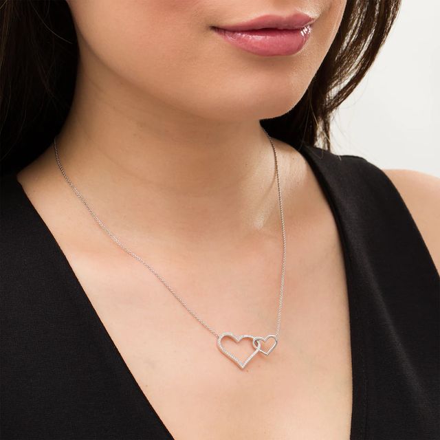 Vera Wang Love Collection 0.15 CT. T.W. Diamond Interlocking Double Heart Necklace in Sterling Silver - 19"|Peoples Jewellers