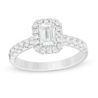 1.00 CT. T.W. Certified Emerald-Cut Lab-Created Diamond Frame Engagement Ring in 14K White Gold (F/SI2)|Peoples Jewellers