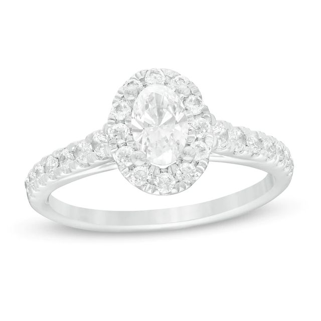 1.00 CT. T.W. Oval Certified Lab-Created Diamond Frame Engagement Ring in 14K White Gold (F/SI2)