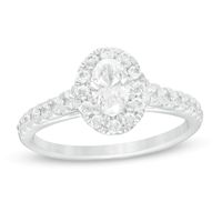 1.00 CT. T.W. Certified Oval Lab-Created Diamond Frame Engagement Ring in 14K White Gold (F/SI2)|Peoples Jewellers