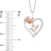 Enchanted Disney Belle 0.085 CT. T.W. Diamond Rose and Heart Pendant in Sterling Silver and 10K Rose Gold - 19"|Peoples Jewellers