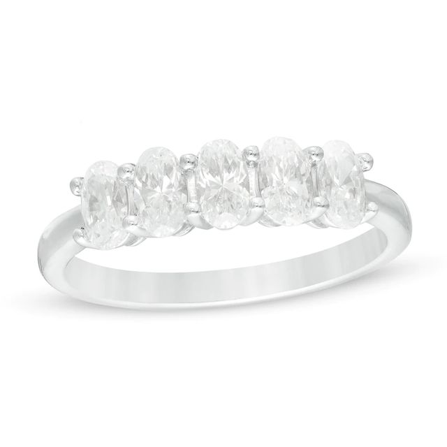 1.00 CT. T.W. Certified Oval Lab-Created Diamond Five Stone Anniversary Band in 14K White Gold (F/SI2)|Peoples Jewellers