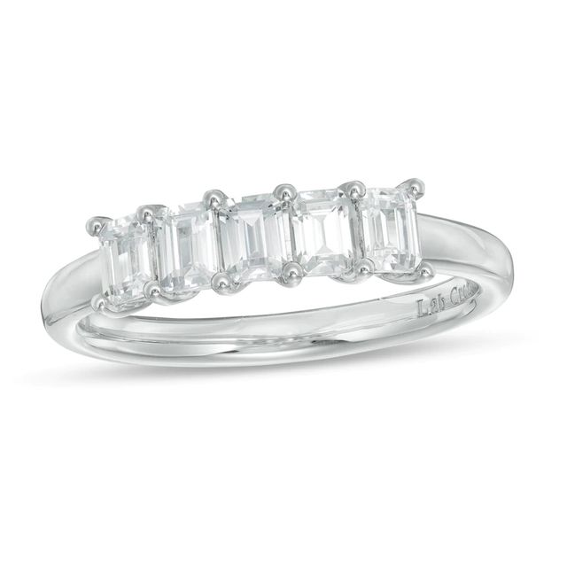 1.00 CT. T.W. Certified Emerald-Cut Lab-Created Diamond Five Stone Anniversary Band in 14K White Gold (F/SI2)|Peoples Jewellers