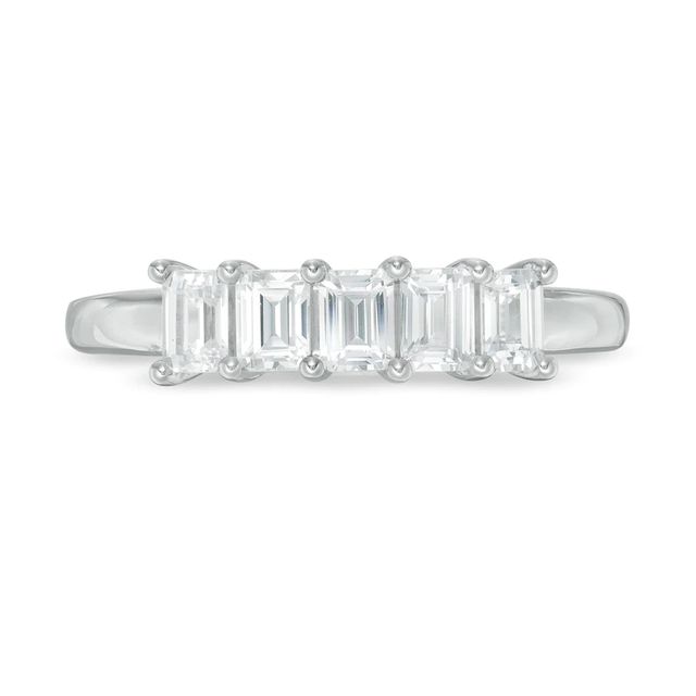 1.00 CT. T.W. Certified Emerald-Cut Lab-Created Diamond Five Stone Anniversary Band in 14K White Gold (F/SI2)|Peoples Jewellers