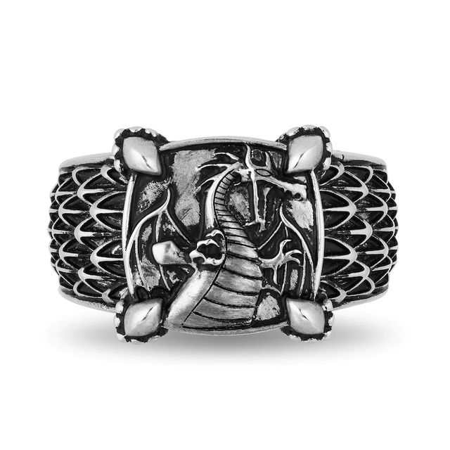 Enchanted Disney Men's Oxidized Dragon and Scales Ring in Sterling Silver - Size 10|Peoples Jewellers