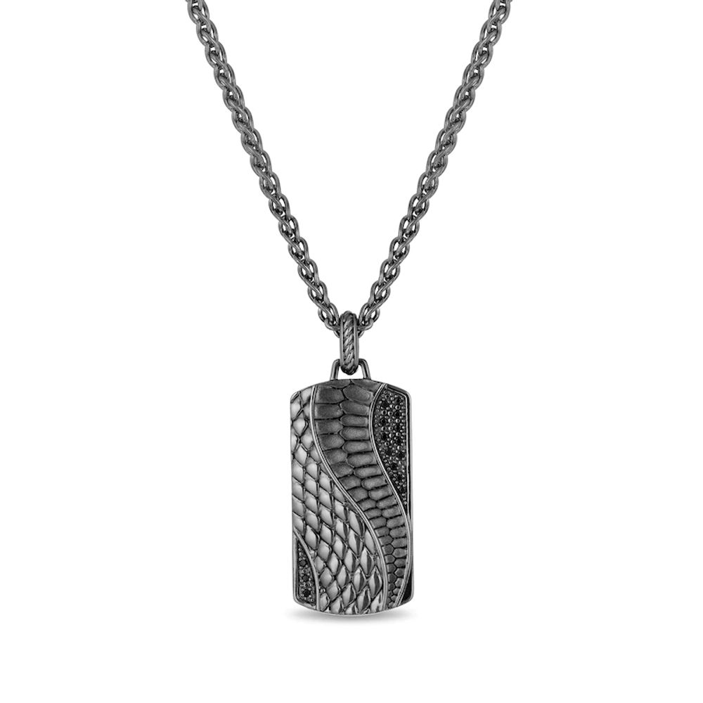 Enchanted Disney Men's 0.145 CT. T.W. Enhanced Black Diamond Snake Scales Dog Tag Pendant in Sterling Silver - 22"|Peoples Jewellers