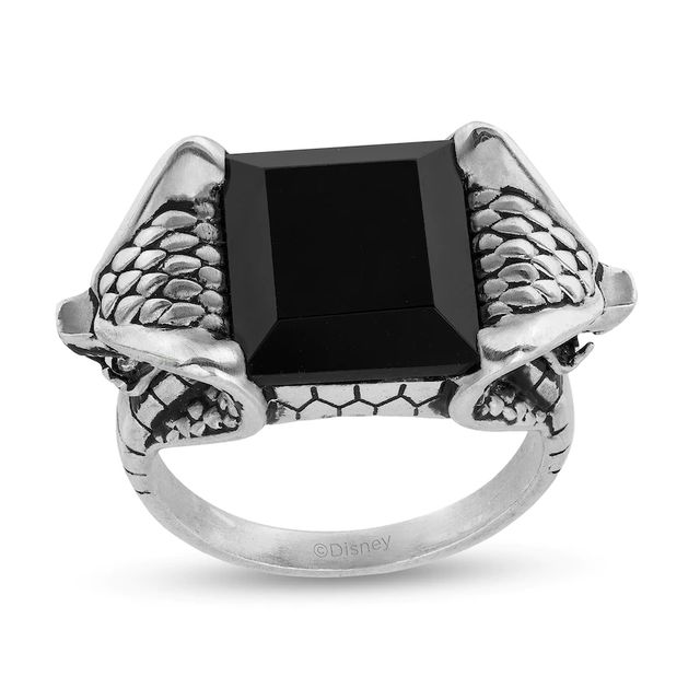 Enchanted Disney Men's Emerald-Cut Onyx Cobra Shank Ring in Sterling Silver - Size 10|Peoples Jewellers