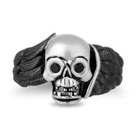 Enchanted Disney Men's 0.115 Enhanced Black Diamond Skull and Wings Ring in Two-Tone Sterling Silver - Size 10|Peoples Jewellers